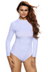 White Stretchy Turtleneck Long Sleeve Bodysuit